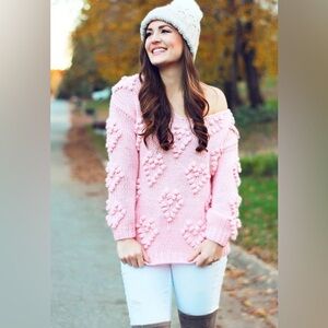 Chicwish light pink chunky heart pullover sweater